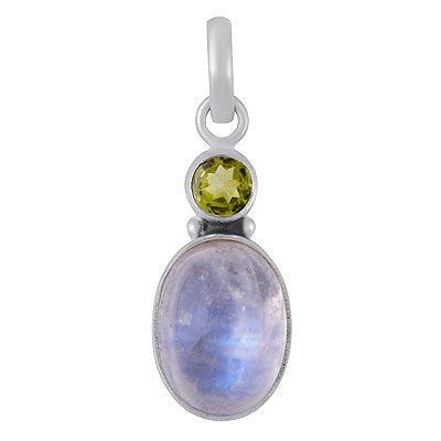 Alluring Seated Multiple Gemstones Peridot,Rainbow Moonstone Round,Oval Shape 925 Sterling Solid Silver Pendants - R102079-3