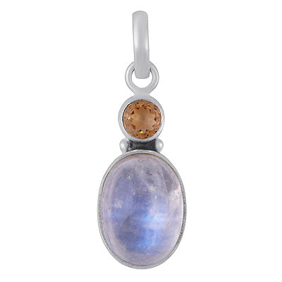 Alluring Seated Multiple Gemstones Citrine,Rainbow Moonstone Round,Oval Shape 925 Sterling Solid Silver Pendants - R102079-4
