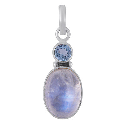 Alluring Seated Multiple Gemstones Blue Topaz,Rainbow Moonstone Round,Oval Shape 925 Sterling Solid Silver Pendants - R102079-5