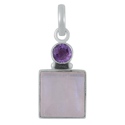 Stunning Seated Multiple Gemstones Amethyst,Rainbow Moonstone Round,Square Shape 925 Sterling Solid Silver Pendants - R102081-1