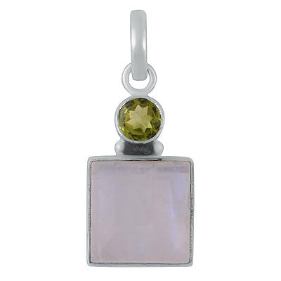 Stunning Seated Multiple Gemstones Peridot,Rainbow Moonstone Round,Square Shape 925 Sterling Solid Silver Pendants - R102081-3