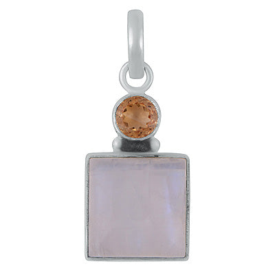 Stunning Seated Multiple Gemstones Citrine,Rainbow Moonstone Round,Square Shape 925 Sterling Solid Silver Pendants - R102081-4
