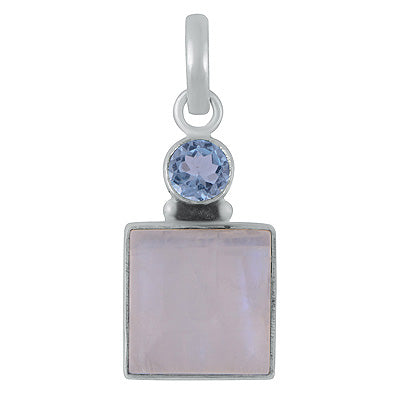 Stunning Seated Multiple Gemstones Blue Topaz,Rainbow Moonstone Round,Square Shape 925 Sterling Solid Silver Pendants - R102081-5