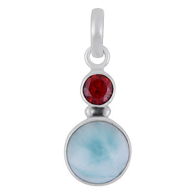 Gorgeous Seated Multiple Gemstones Garnet,Larimar Round Shape 925 Sterling Solid Silver Pendants - R102083-12
