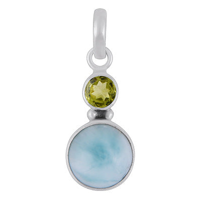 Gorgeous Seated Multiple Gemstones Peridot,Larimar Round Shape 925 Sterling Solid Silver Pendants - R102083-13