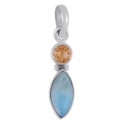 Gorgeous Seated Multiple Gemstones Citrine,Larimar Round,Marquise Shape 925 Sterling Solid Silver Pendants - R102083-34
