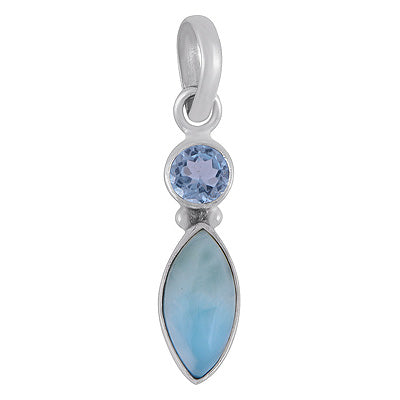 Gorgeous Seated Multiple Gemstones Blue Topaz,Larimar Round,Marquise Shape 925 Sterling Solid Silver Pendants - R102083-35