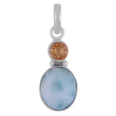 Gorgeous Seated Multiple Gemstones Citrine,Larimar Round,Oval Shape 925 Sterling Solid Silver Pendants - R102083-4