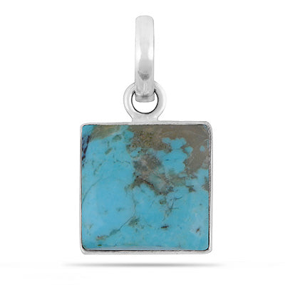 Beautiful Plain Collet Around Mohave Turquoise Square Shape 925 Sterling Solid Silver Pendants - R102084-1