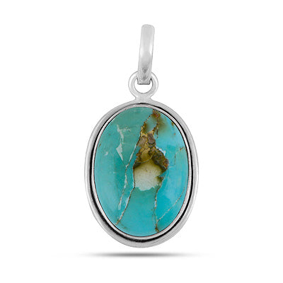 Stunning Plain Wire Work Around Mohave Turquoise Oval Shape 925 Sterling Solid Silver Pendants - R102085-3