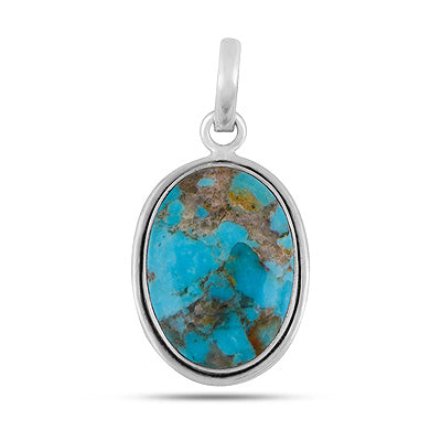 Stunning Plain Wire Work Around Mohave Turquoise Oval Shape 925 Sterling Solid Silver Pendants - R102085-4