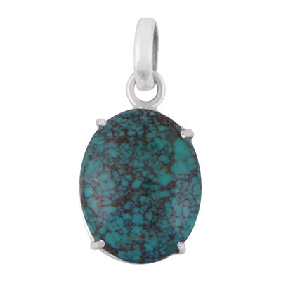 Stunning Prong Seated Gemstone Turquoise Oval Shape 925 Sterling Solid Silver Pendant - R102089-1