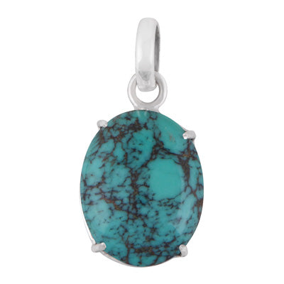 Stunning Prong Seated Gemstone Turquoise Oval Shape 925 Sterling Solid Silver Pendant - R102089-3