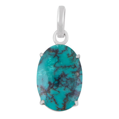 Stunning Prong Seated Gemstone Turquoise Oval Shape 925 Sterling Solid Silver Pendant - R102089-4