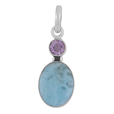 Gorgeous Seated Multiple Gemstones Amethyst,Larimar Round,Oval Shape 925 Sterling Solid Silver Pendant - R102098-1