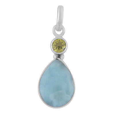 Gorgeous Seated Multiple Gemstones Peridot,Larimar Round,Pear Shape 925 Sterling Solid Silver Pendant - R102098-11