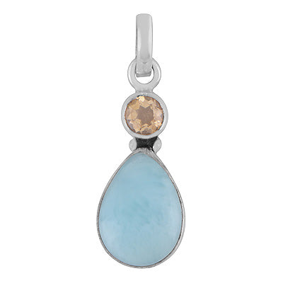 Gorgeous Seated Multiple Gemstones Citrine,Larimar Round,Pear Shape 925 Sterling Solid Silver Pendant - R102098-12