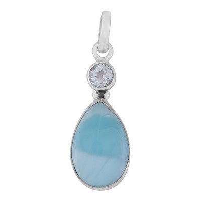 Gorgeous Seated Multiple Gemstones Blue Topaz,Larimar Round,Pear Shape 925 Sterling Solid Silver Pendant - R102098-14