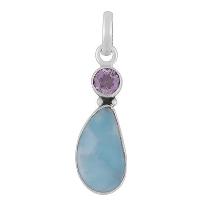 Gorgeous Seated Multiple Gemstones Amethyst,Larimar Round,Fancy Shape 925 Sterling Solid Silver Pendant - R102098-19