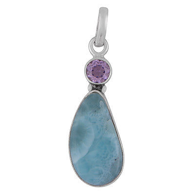 Gorgeous Seated Multiple Gemstones Amethyst,Larimar Round,Fancy Shape 925 Sterling Solid Silver Pendant - R102098-21