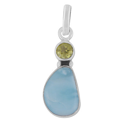 Gorgeous Seated Multiple Gemstones Peridot,Larimar Round,Fancy Shape 925 Sterling Solid Silver Pendant - R102098-22