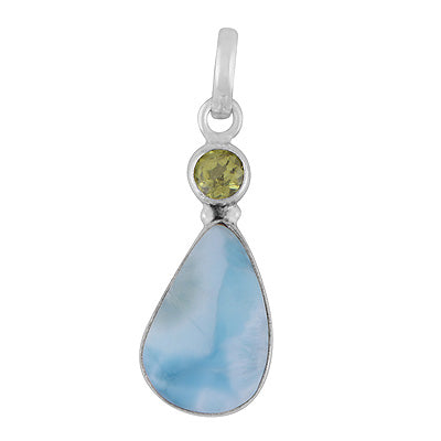 Gorgeous Seated Multiple Gemstones Peridot,Larimar Round,Fancy Shape 925 Sterling Solid Silver Pendant - R102098-23