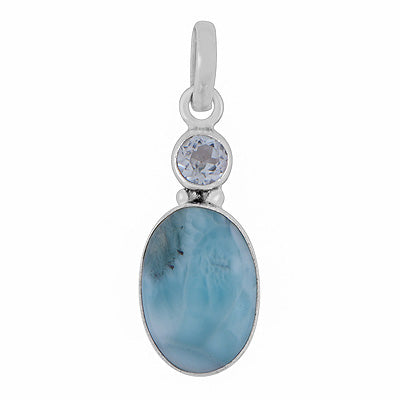 Gorgeous Seated Multiple Gemstones Blue Topaz,Larimar Round,Oval Shape 925 Sterling Solid Silver Pendant - R102098-4