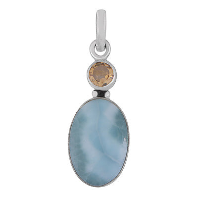 Gorgeous Seated Multiple Gemstones Citrine,Larimar Round,Oval Shape 925 Sterling Solid Silver Pendant - R102098-5