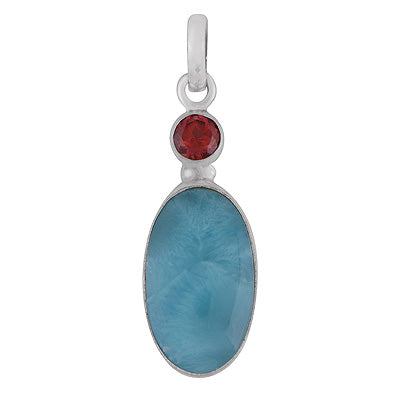 Gorgeous Seated Multiple Gemstones Garnet,Larimar Round,Oval Shape 925 Sterling Solid Silver Pendant - R102098-7