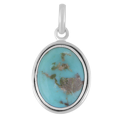 Plain Collet Natural Arizona Turquoise Oval Shape 925 Sterling Solid Silver Pendant - R102099-1