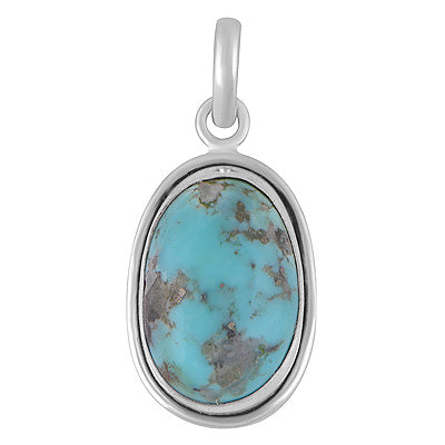 Plain Collet Natural Arizona Turquoise Oval Shape 925 Sterling Solid Silver Pendant - R102099-10
