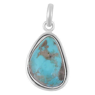 Plain Collet Natural Arizona Turquoise Fancy Shape 925 Sterling Solid Silver Pendant - R102099-15