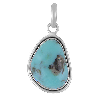 Plain Collet Natural Arizona Turquoise Fancy Shape 925 Sterling Solid Silver Pendant - R102099-16