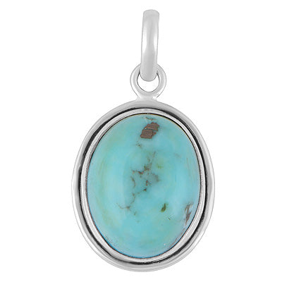 Plain Collet Natural Arizona Turquoise Oval Shape 925 Sterling Solid Silver Pendant - R102099-3