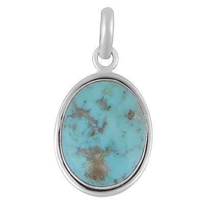 Plain Collet Natural Arizona Turquoise Oval Shape 925 Sterling Solid Silver Pendant - R102099-5
