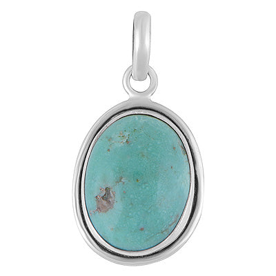 Plain Collet Natural Arizona Turquoise Oval Shape 925 Sterling Solid Silver Pendant - R102099-6