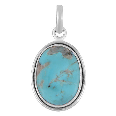 Plain Collet Natural Arizona Turquoise Oval Shape 925 Sterling Solid Silver Pendant - R102099-7