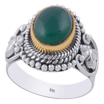 Stunning Gold Plating Around Green Onyx Oval Shape 925 Sterling Solid Silver Ring - R1083-26