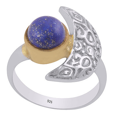 Beautiful Multicolour Plated Collet Lapis Round Shape 925 Sterling Solid Silver Ring - R1083-32