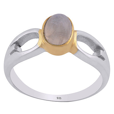 Alluring Cut Work Around Gold Plating Rainbow Moonstone Oval Shape 925 Sterling Solid Silver Ring - R1083-34