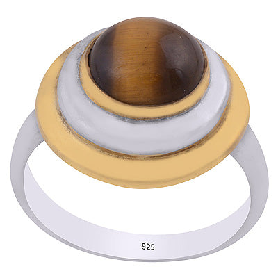 Alluring Multicolour Plated Around Tiger's Eye Round Shape 925 Sterling Solid Silver Ring - R1083-35