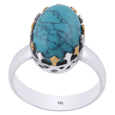 Gorgeous Handmade Setting Around Gold Plating Turquoise Oval Shape 925 Sterling Solid Silver Ring - R1083-36