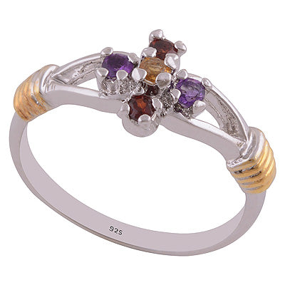 Amethyst,Garnet,Citrine Gold Plated 925 Sterling Silver Ring - R1084-1