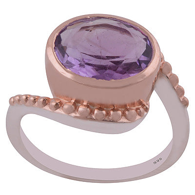 Amethyst Rose Gold Plated 925 Sterling Silver Ring - R1084-22