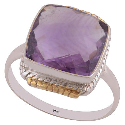 Amethyst Gold Plated 925 Sterling Silver Ring - R1084-3
