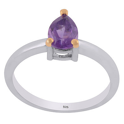 Gorgeous Gemstome Nickle-free Rhodium Gold Plating African Amethyst Pear Shape 925 Sterling Solid Silver Ring - R1084-35