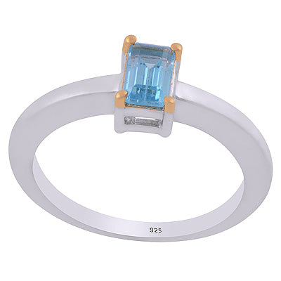 Beautiful Gemstome Nickle-free Rhodium Gold Plating Swiss Blue Topaz Rectangle Shape 925 Sterling Solid Silver Ring - R1084-36