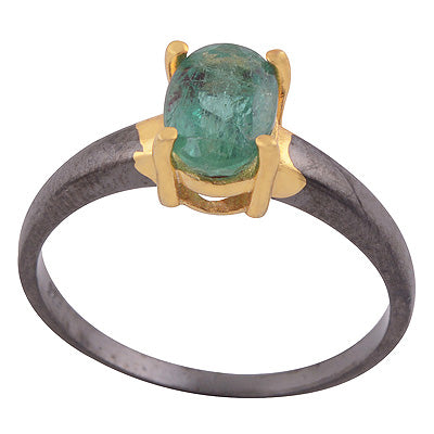 Gorgeous Gemstome Nickel-free Rhodium Multicoloured Plating Zambian Emerald Oval Shape 925 Sterling Solid Silver Ring - R1088-10