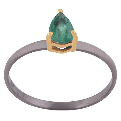 Gorgeous Gemstome Nickel-free Rhodium Multicoloured Plating Zambian Emerald Pear Shape 925 Sterling Solid Silver Ring - R1088-11
