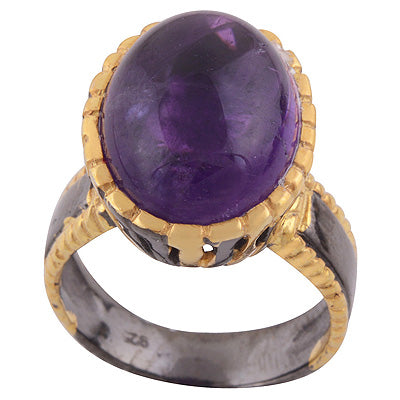 Stunning Multicolour Plated Collet Amethyst Oval Shape 925 Sterling Solid Silver Ring - R1089-4